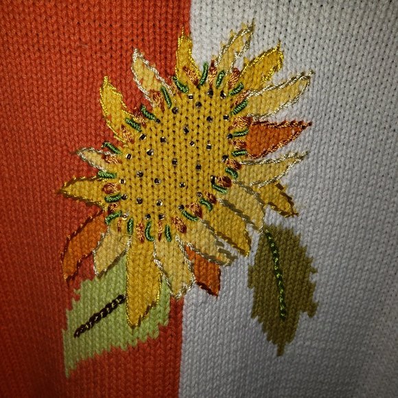 Sunflower Patterned Sweater - Orange and White - Picture 5 of 7